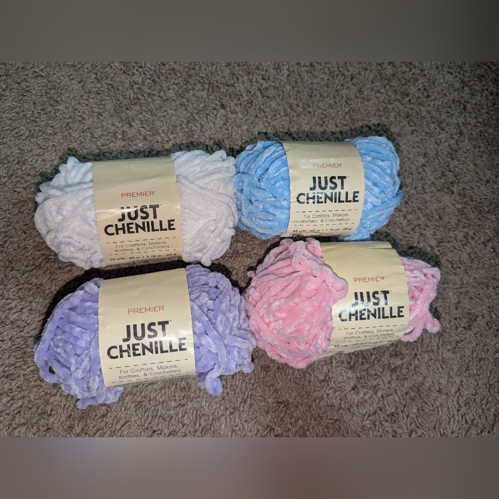 Premier Just Chenille Yarn Set in Pink, Blue, and White